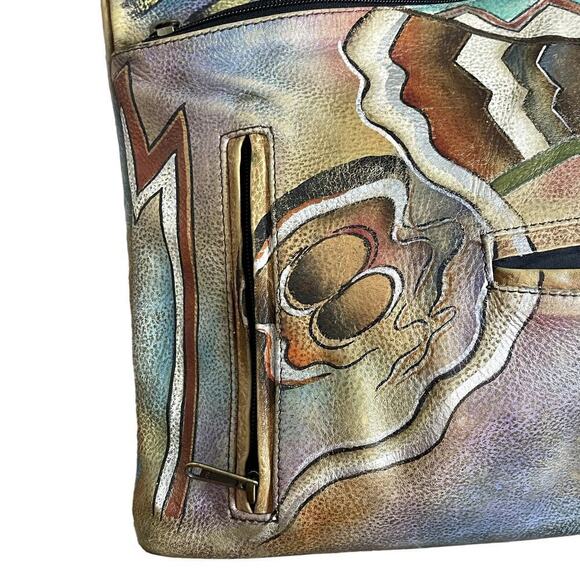 ANUSCHKA  GENUINE ‎ LEATHER  HAND PAINTED HOBO BAG - Picture 4 of 13